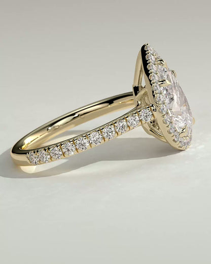 Pear Halo and Pave Lab Grown Diamond Engagement Ring