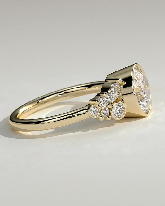 Round Bezel & Cluster Lab Grown Diamond Engagement Ring