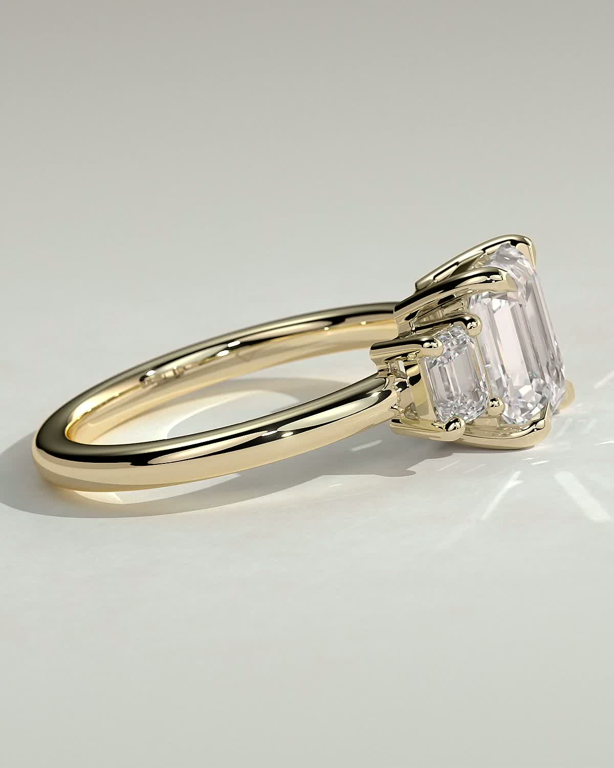 Emerald Three Stones Lab Grown Diamond Engagement Ring