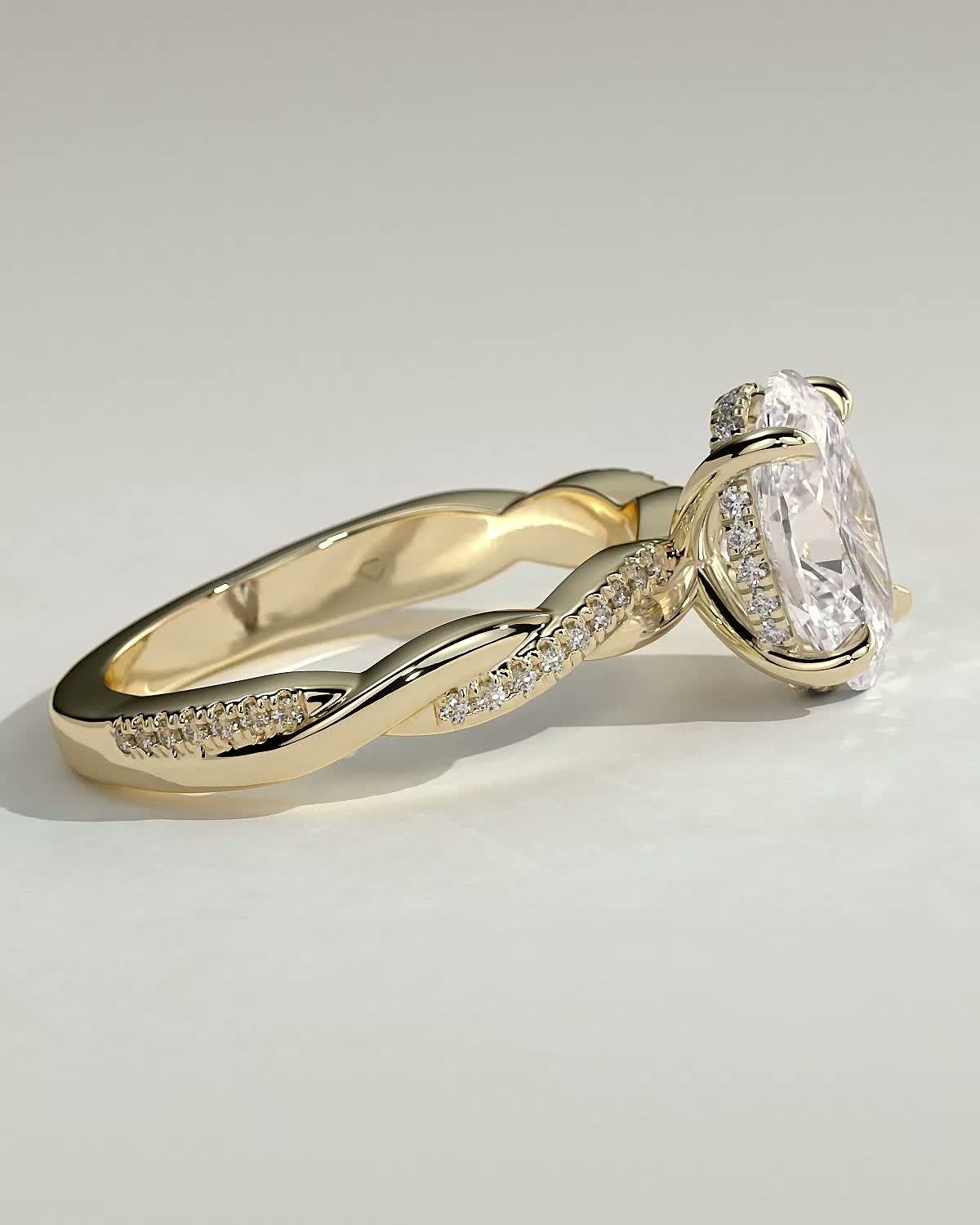 Oval Hidden Halo and Twisted Pave Lab Grown Diamond Engagement Ring