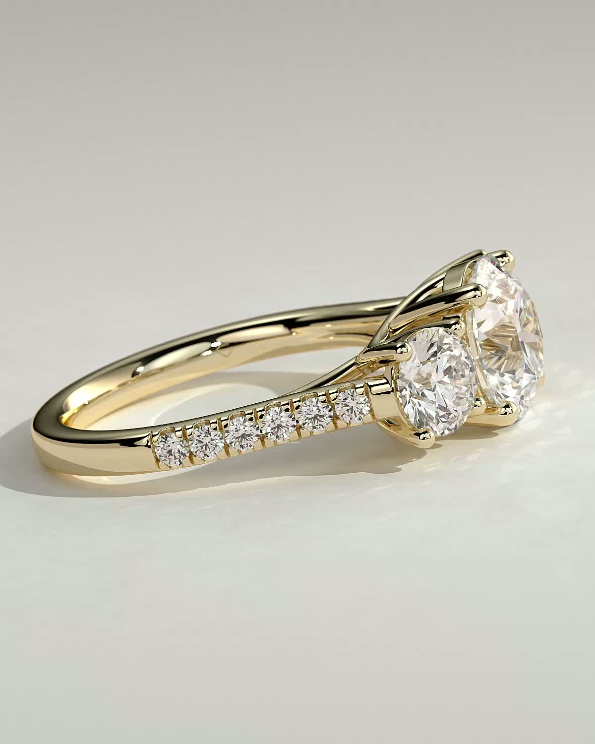 Round Three Stones and Pave Lab Grown Diamond Engagement Ring