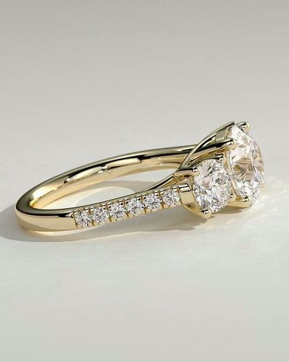 Round Three Stones and Pave Lab Grown Diamond Engagement Ring