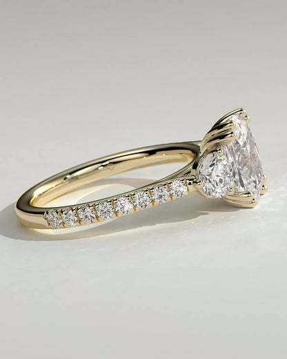 Elongated Cushion Three Stones & Pave Lab Grown Diamond Engagement Ring