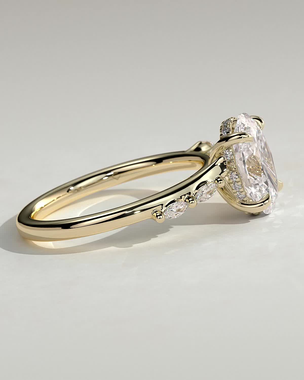 Oval Hidden Halo and Pave Lab Grown Diamond Engagement Ring
