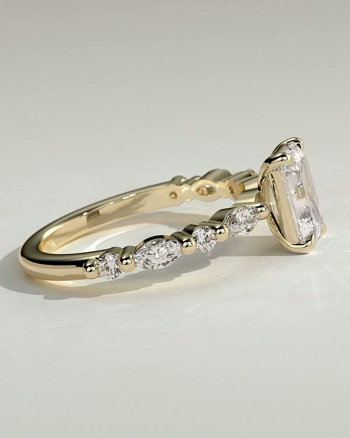 Emerald Alternating Pave Lab Grown Diamond Engagement Ring