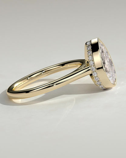 Pear Hidden Halo Bezel Lab Grown Diamond Engagement Ring