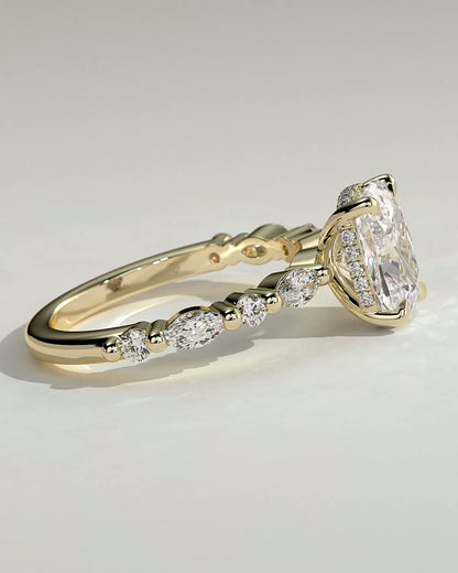 Elongated Cushion Hidden Halo and Alternating Pave Lab Grown Diamond Engagement Ring