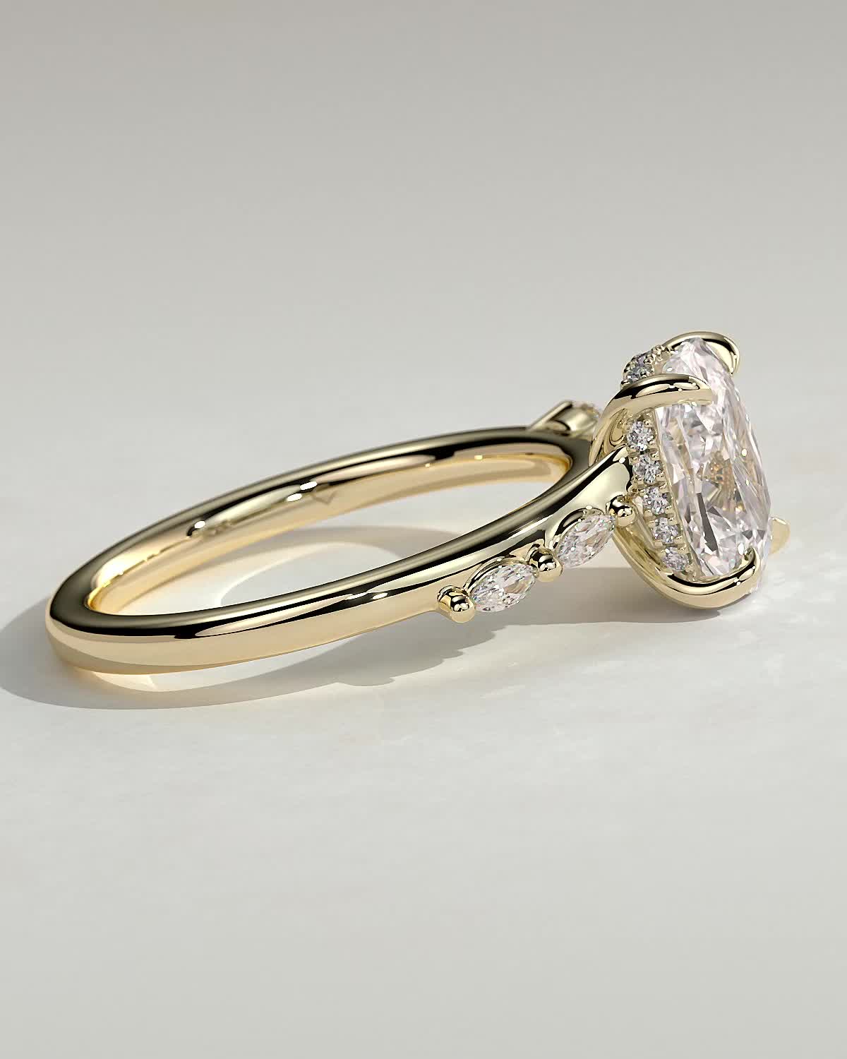 Elongated Cushion Hidden Halo and Pave Lab Grown Diamond Engagement Ring