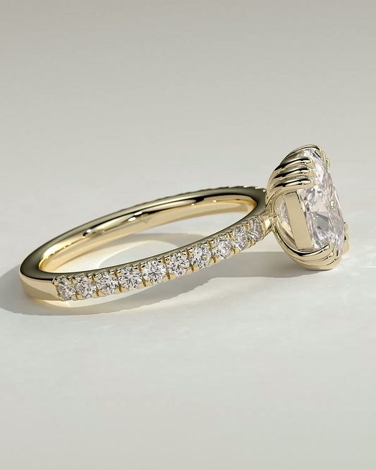 Elongated Cushion Pave and Triple Prongs Lab Grown Diamond Engagement Ring