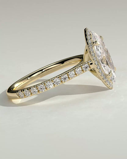 Marquise Halo and Pave Lab Grown Diamond Engagement Ring