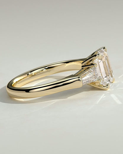 Emerald Three Stones Lab Grown Diamond Engagement Ring
