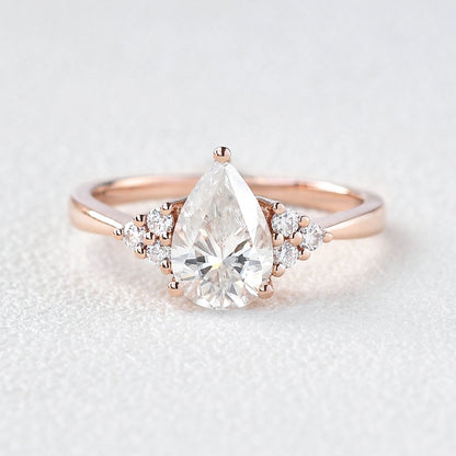 1.52 CT Pear Cut Cluster Moissanite Engagement Ring 6
