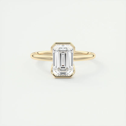 1.91 CT Emerald Half Bezel Solitaire Moissanite Engagement Ring 22
