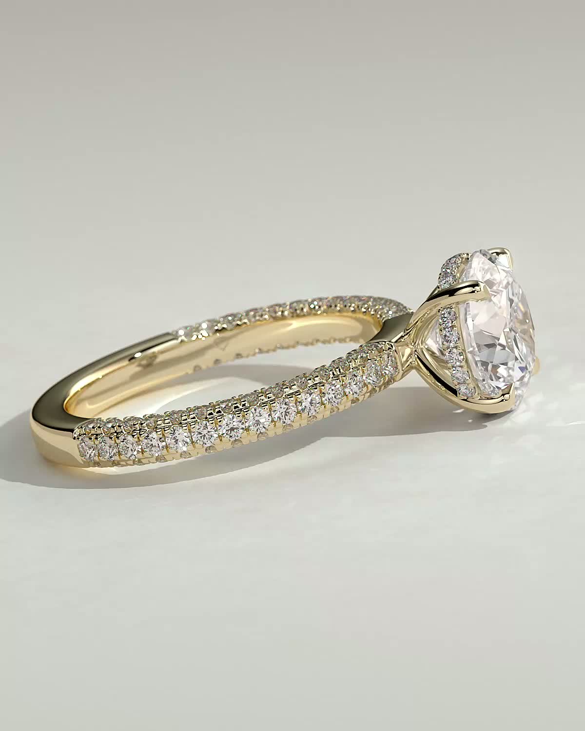 Round Hidden Halo and Triple Pave Lab Grown Diamond Engagement Ring