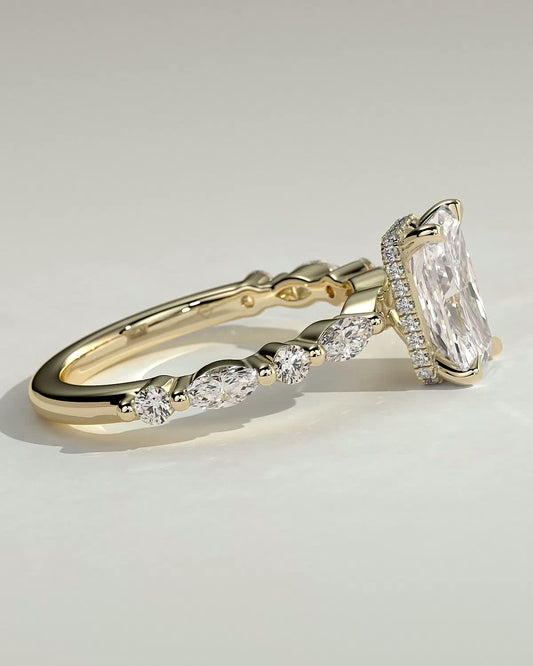 Radiant Hidden Halo and Pave Lab Grown Diamond Engagement Ring