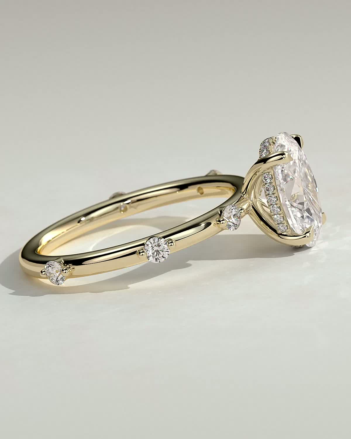 Oval Dainty Pave & Hidden Halo Lab Grown Diamond Engagement Ring