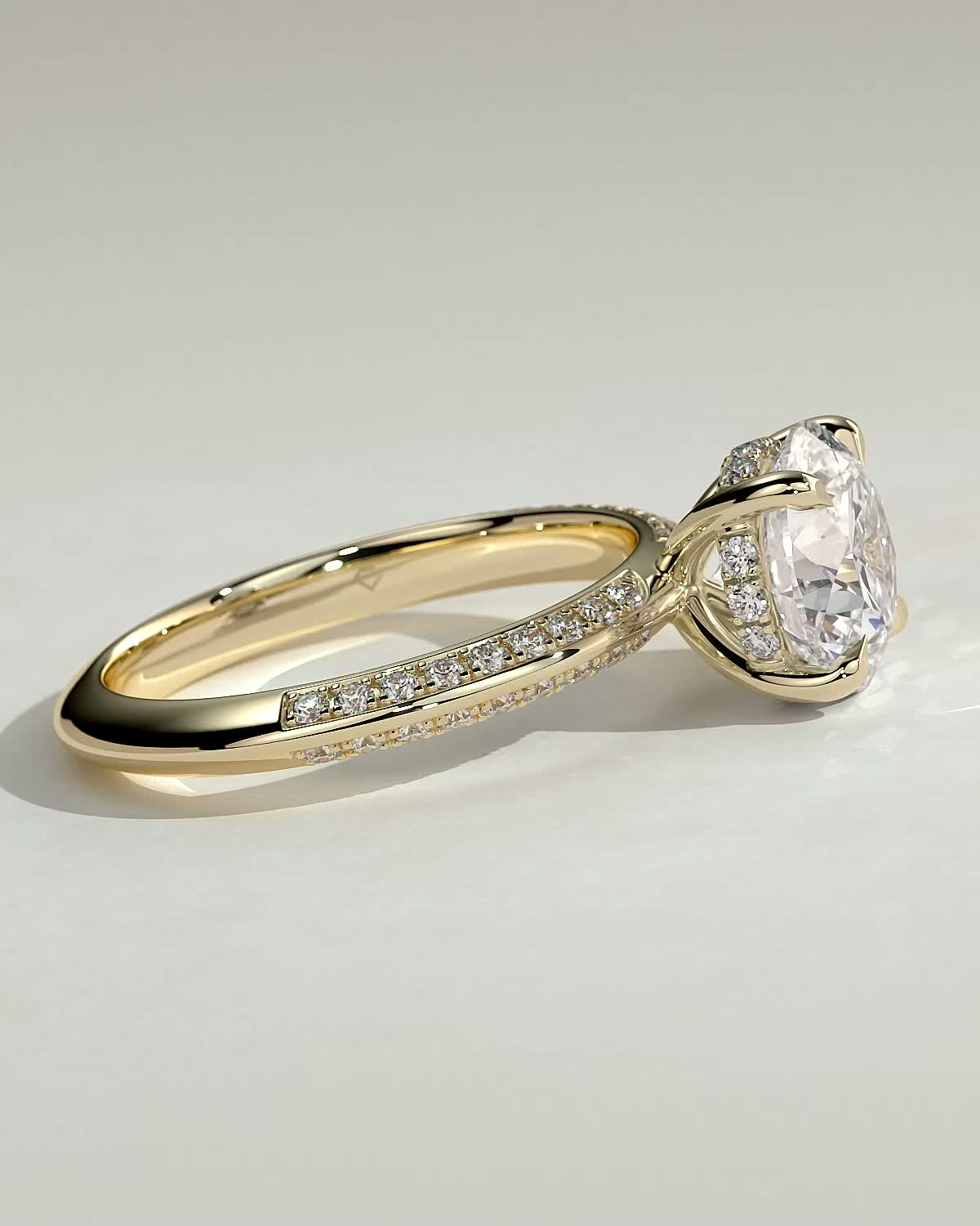 Round Hidden Halo & Pave Knife Edged Shank Lab Grown Diamond Engagement Ring
