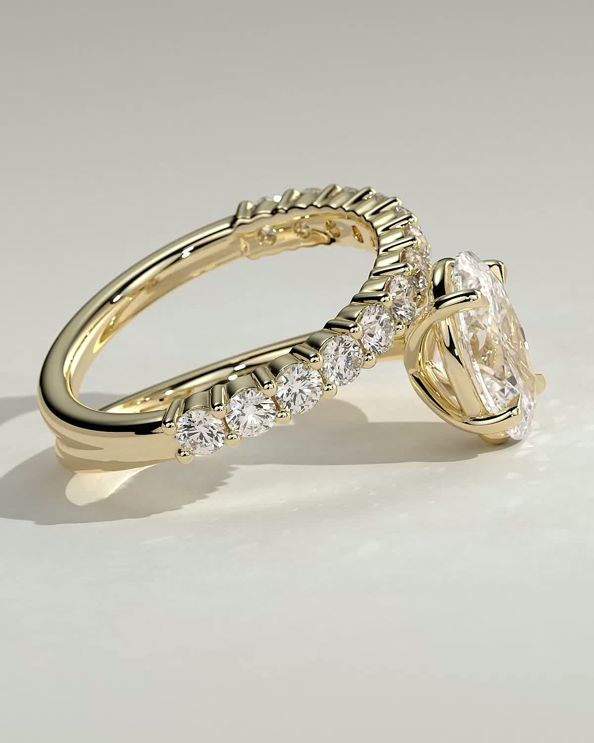 Oval Double Swirl Pave Shank Lab Grown Diamond Engagement Ring