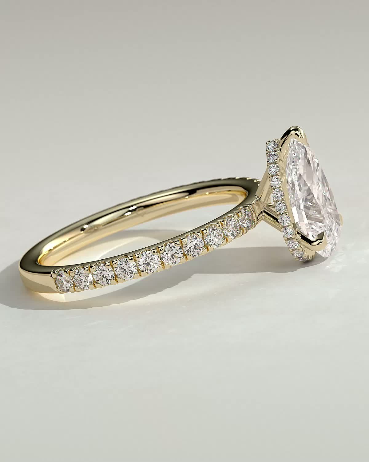 Pear Hidden Halo and Pave Lab Grown Diamond Engagement Ring