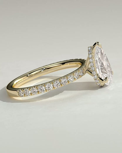 Pear Hidden Halo and Pave Lab Grown Diamond Engagement Ring
