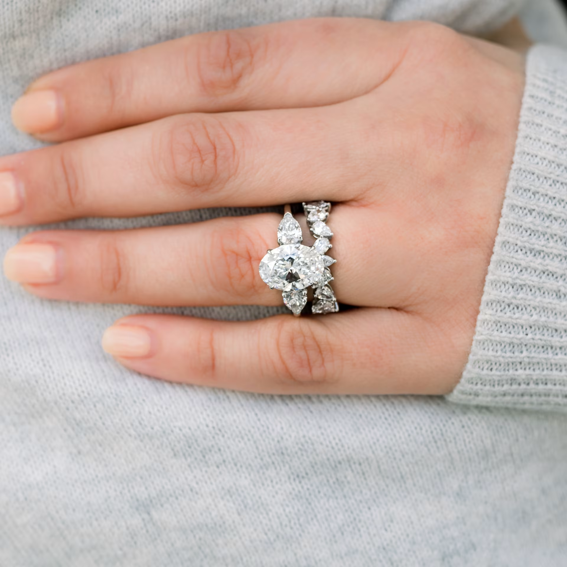 Marquise Cut Cluster Styled Lab Grown Diamond Engagement Ring