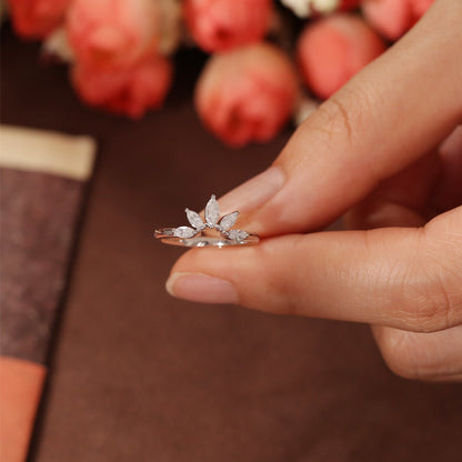 0.15 TCW Marquise Cut Moissanite Bridal Wedding Band With Curved Shank 4