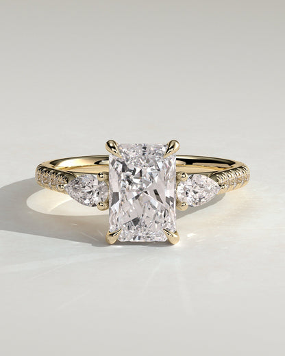 Radiant Pave and Three Stones Lab Grown Diamond Engagement Ring