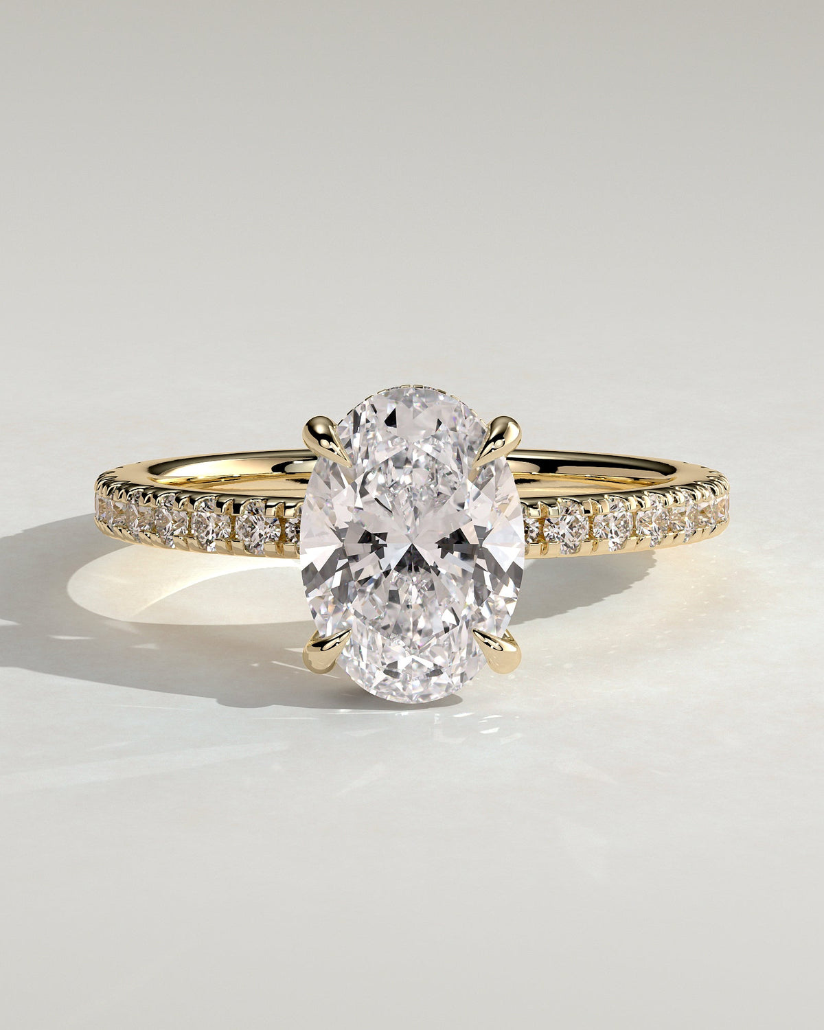 Oval Hidden Halo and Pave Lab Grown Diamond Engagement Ring