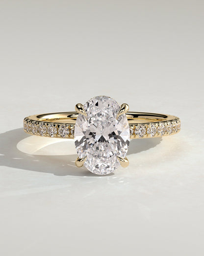 Oval Hidden Halo and Pave Lab Grown Diamond Engagement Ring