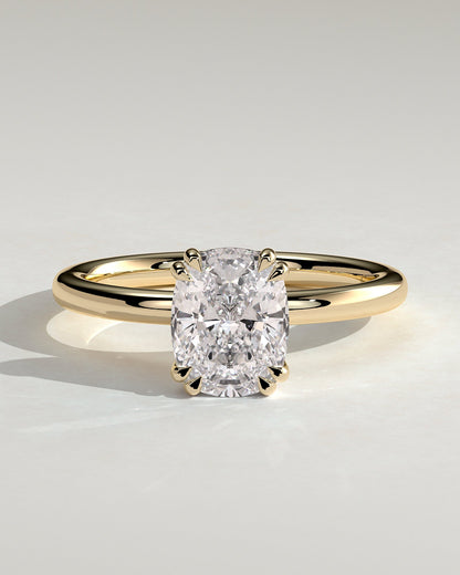 Elongated Cushion Hidden Halo Lab Grown Diamond Engagement Ring