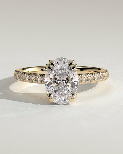 Oval Hidden Halo and Pave Lab Grown Diamond Engagement Ring
