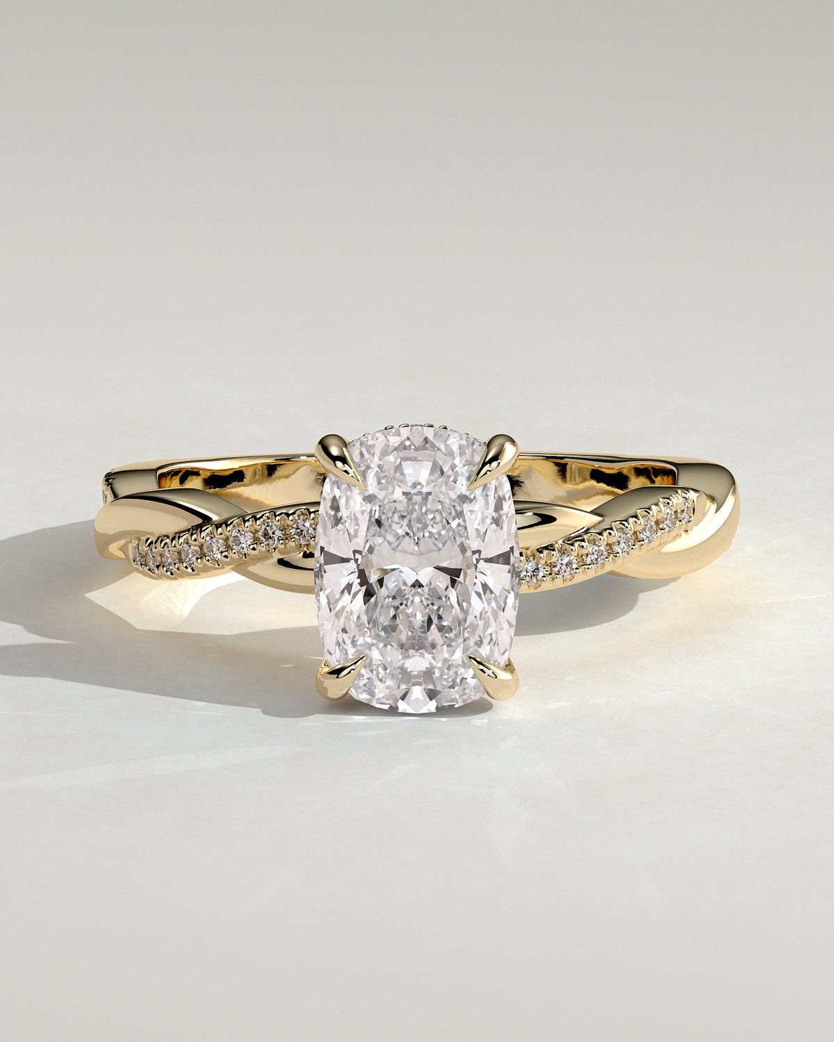 Elongated Cushion Twisted Pave & Hidden Halo Lab Grown Diamond Engagement Ring