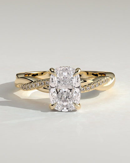 Elongated Cushion Twisted Pave & Hidden Halo Lab Grown Diamond Engagement Ring