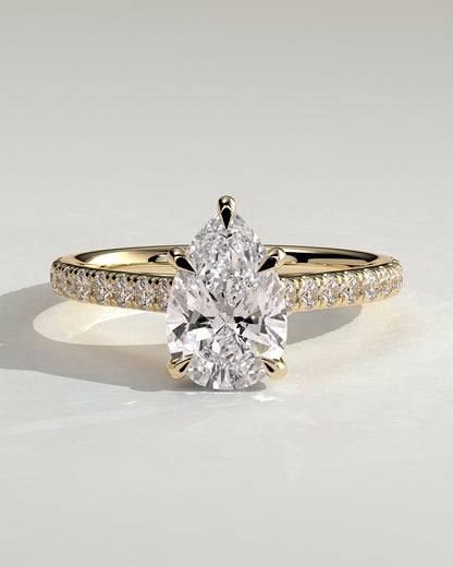 Pear Hidden Halo and Pave Lab Grown Diamond Engagement Ring