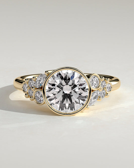 Round Bezel & Cluster Lab Grown Diamond Engagement Ring
