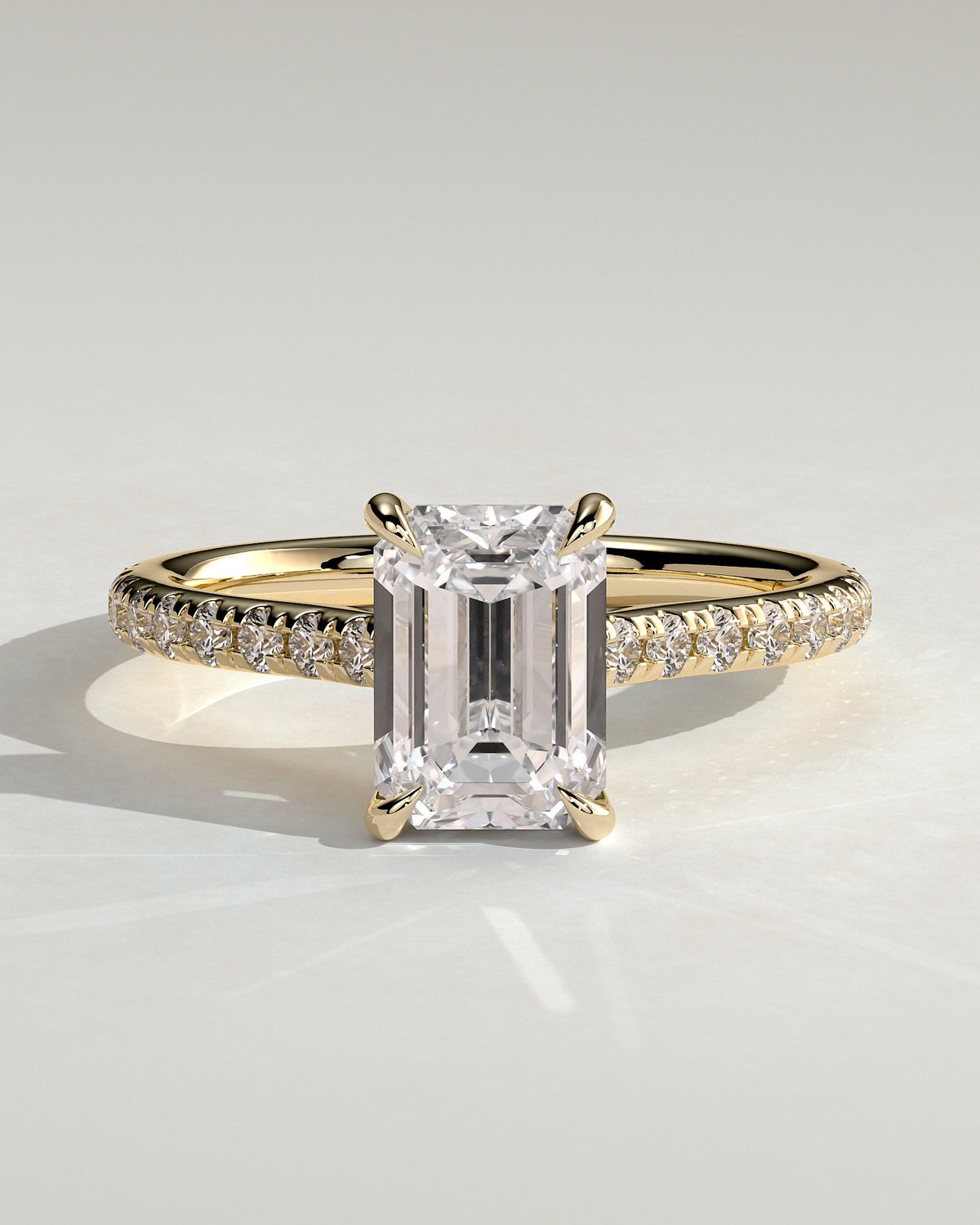 Emerald Hidden Halo and Pave Lab Grown Diamond Engagement Ring