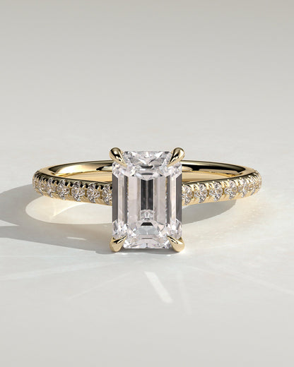 Emerald Hidden Halo and Pave Lab Grown Diamond Engagement Ring