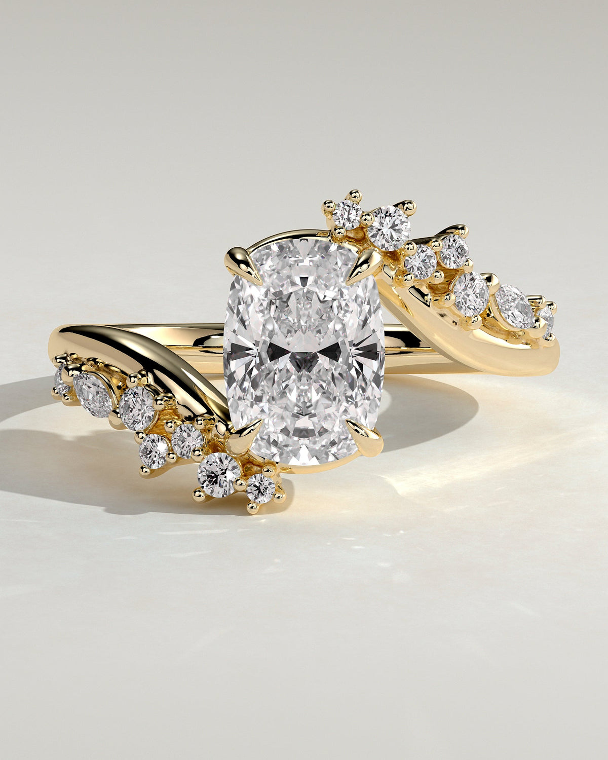 Elongated Cushion Swirl Cluster Lab Grown Diamond Engagement Ring