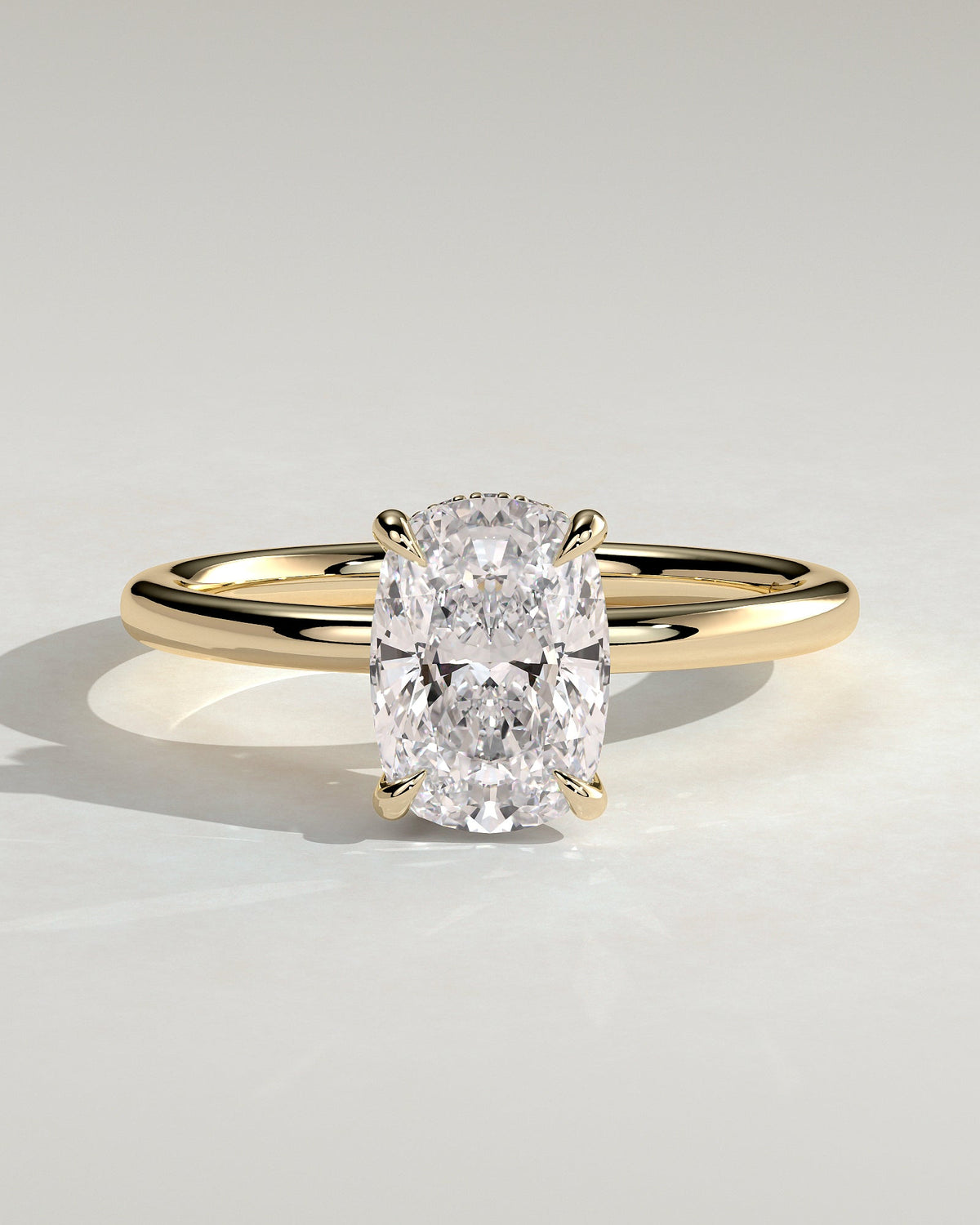 Elongated Cushion Hidden Halo Lab Grown Diamond Engagement Ring