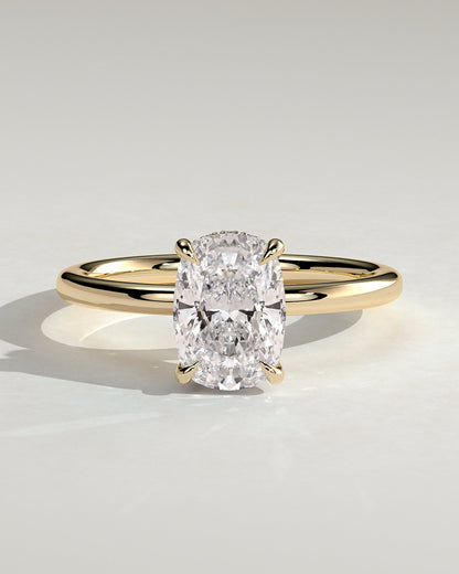 Elongated Cushion Hidden Halo Lab Grown Diamond Engagement Ring