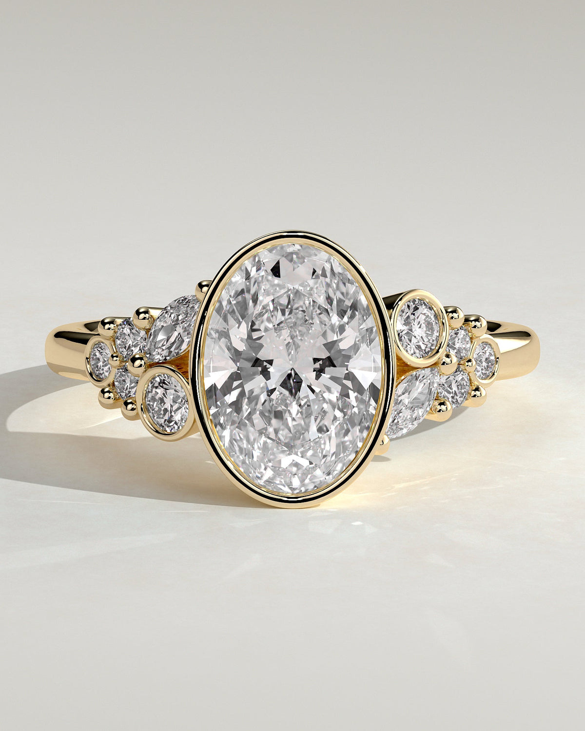Oval Bezel and Cluster Lab Grown Diamond Engagement Ring