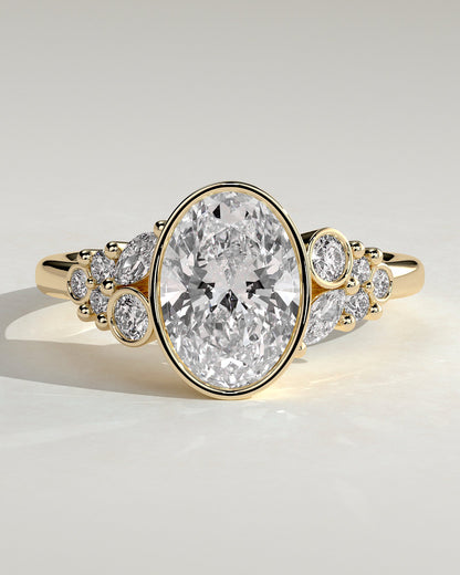 Oval Bezel and Cluster Lab Grown Diamond Engagement Ring