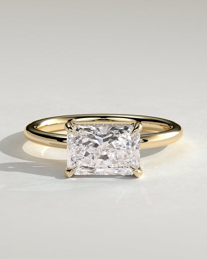 Radiant Hidden Halo and East West Lab Grown Diamond Engagement Ring