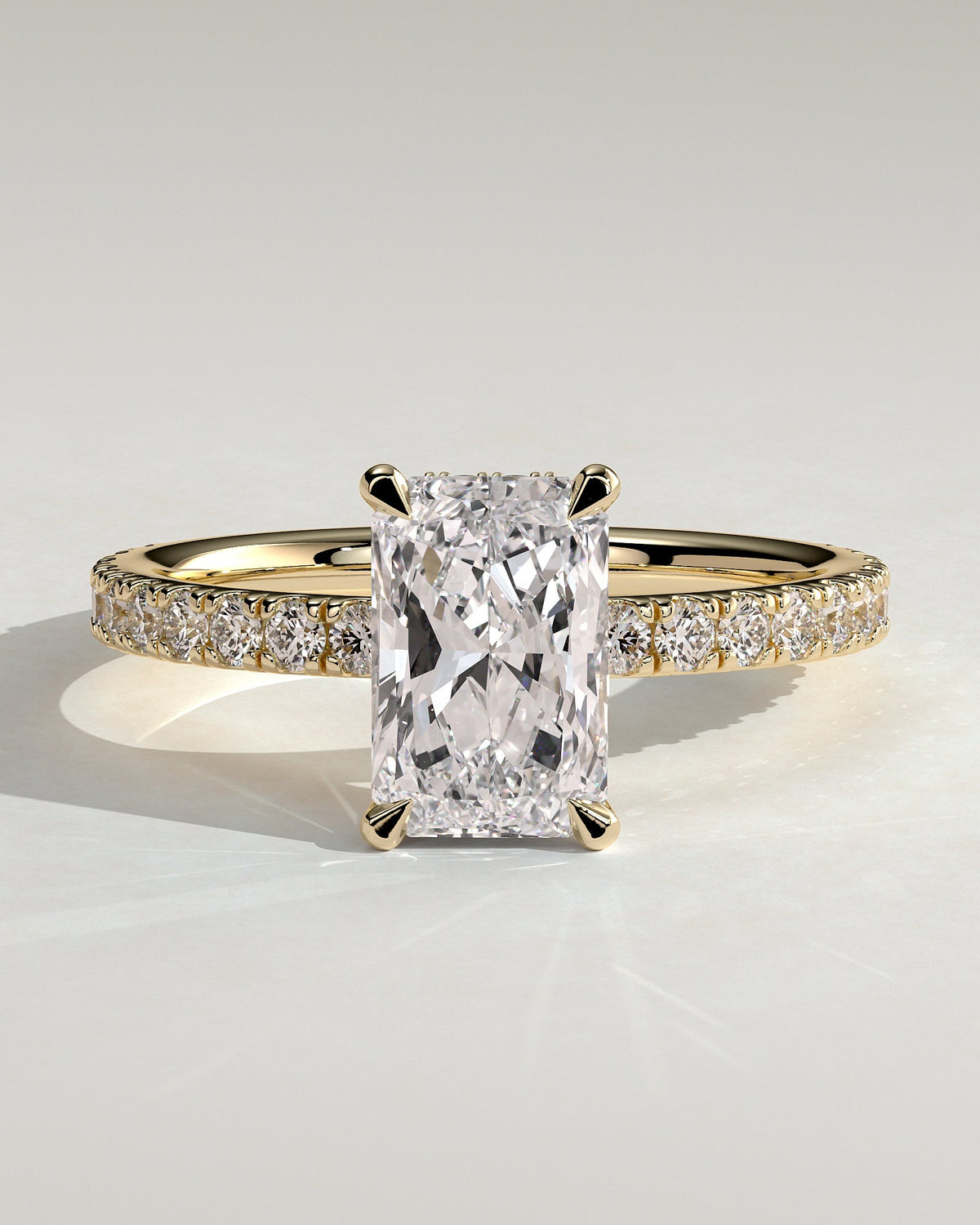 Radiant Hidden Halo and Pave Lab Grown Diamond Engagement Ring