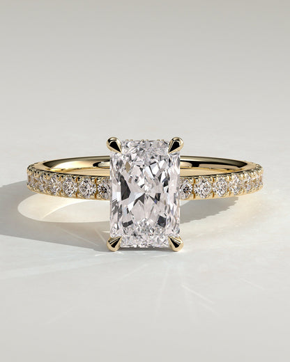 Radiant Hidden Halo and Pave Lab Grown Diamond Engagement Ring