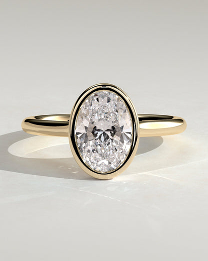 Oval Bezel Solitaire Lab Grown Diamond Engagement Ring