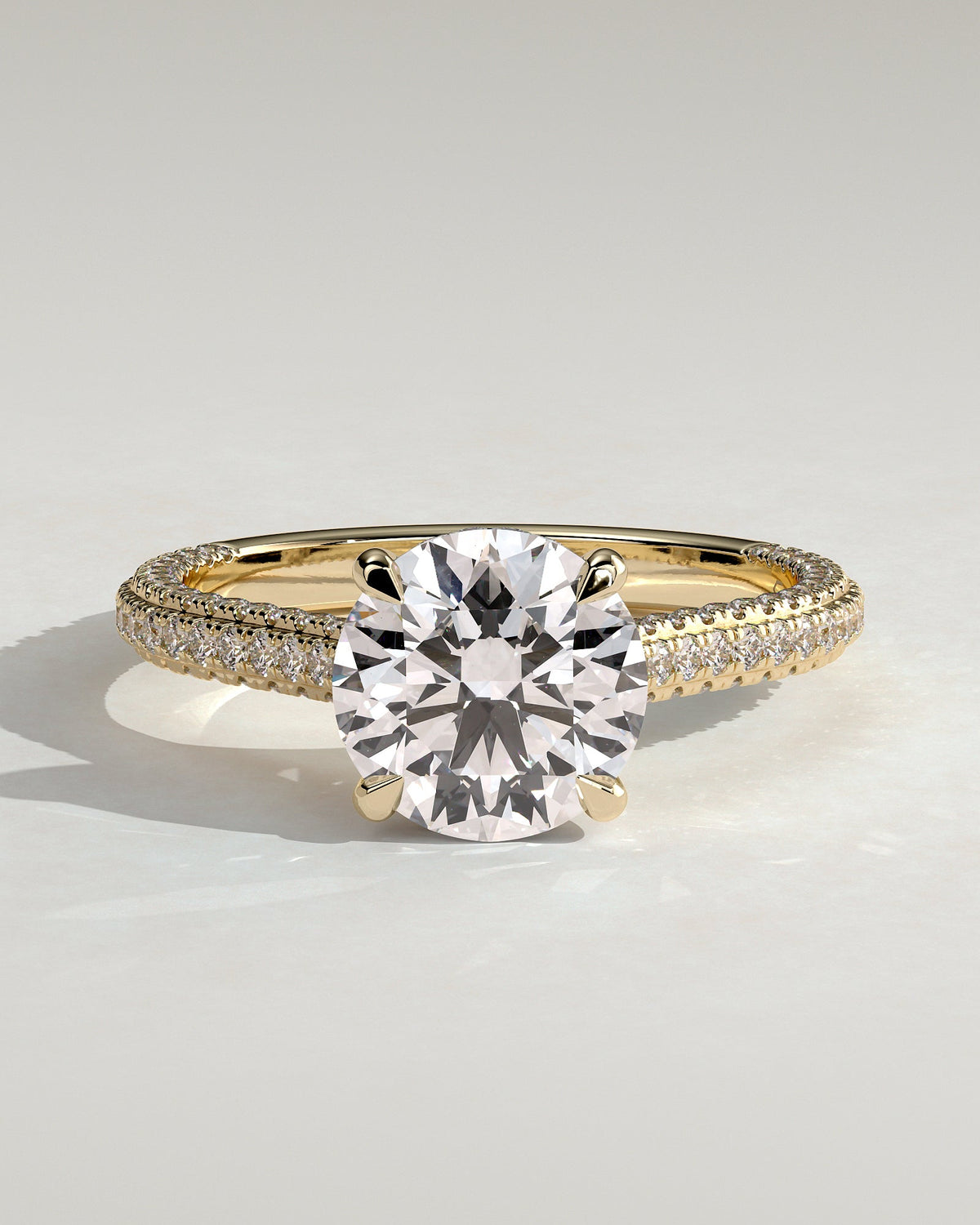 Round Hidden Halo and Pave & Cathedral Lab Grown Diamond Engagement Ring