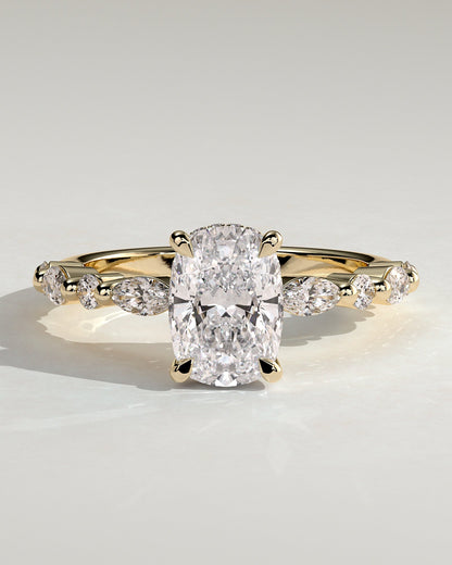 Elongated Cushion Hidden Halo and Alternating Pave Lab Grown Diamond Engagement Ring