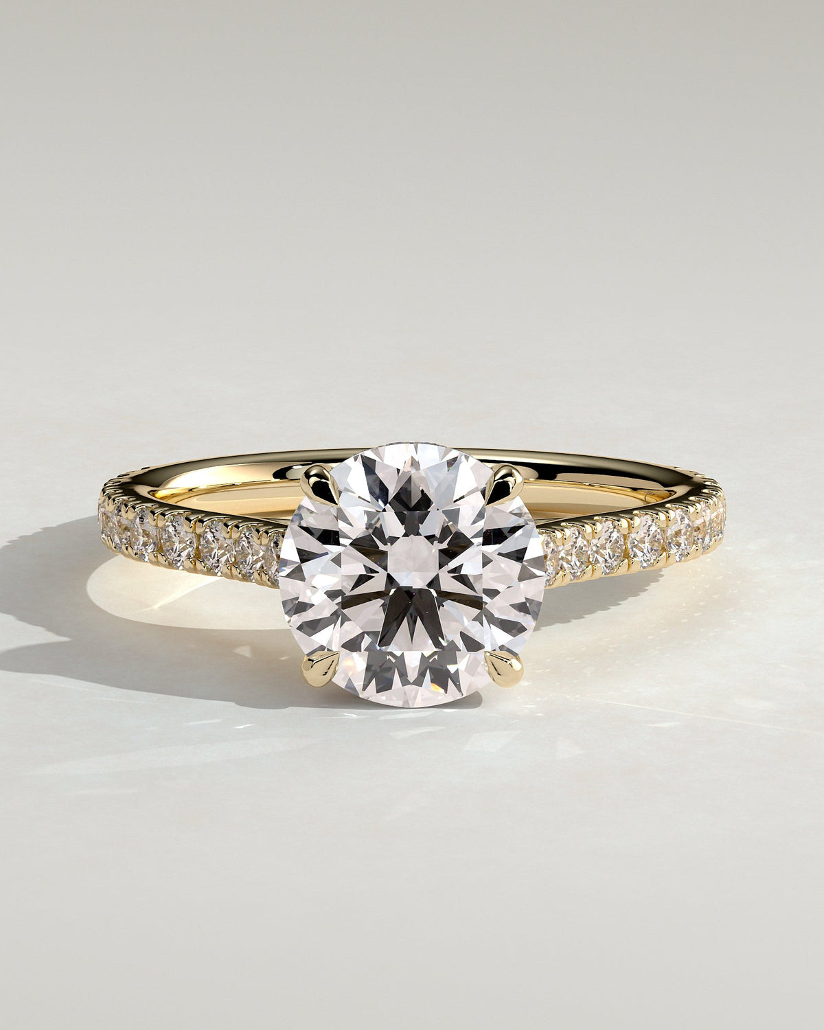 Cushion Hidden Halo & Pave With Cathedral Lab Grown Diamond Engagement Ring