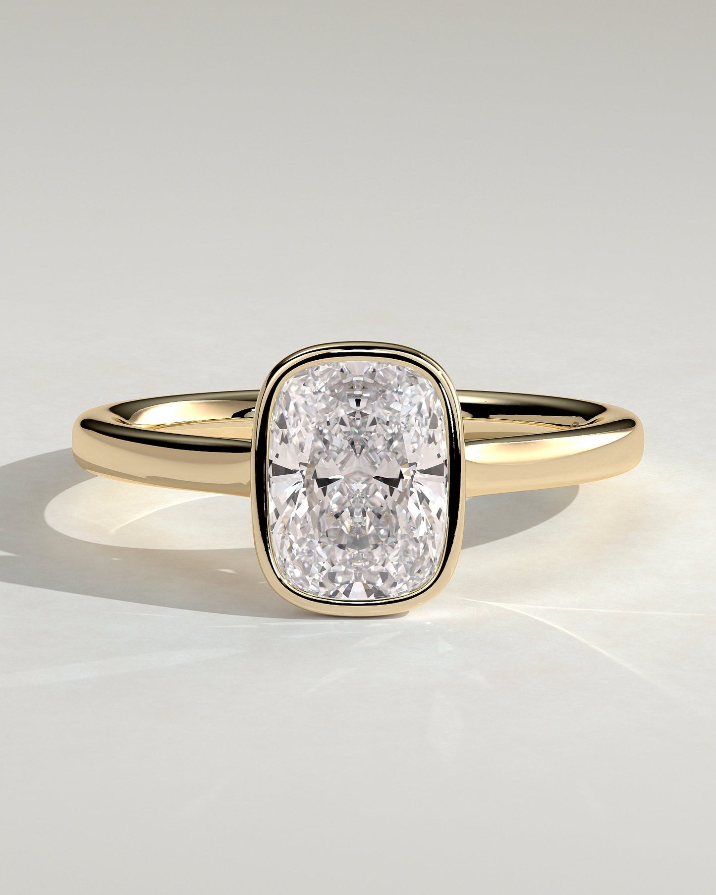 Elongated Cushion Bezel Solitaire Lab Grown Diamond Engagement Ring